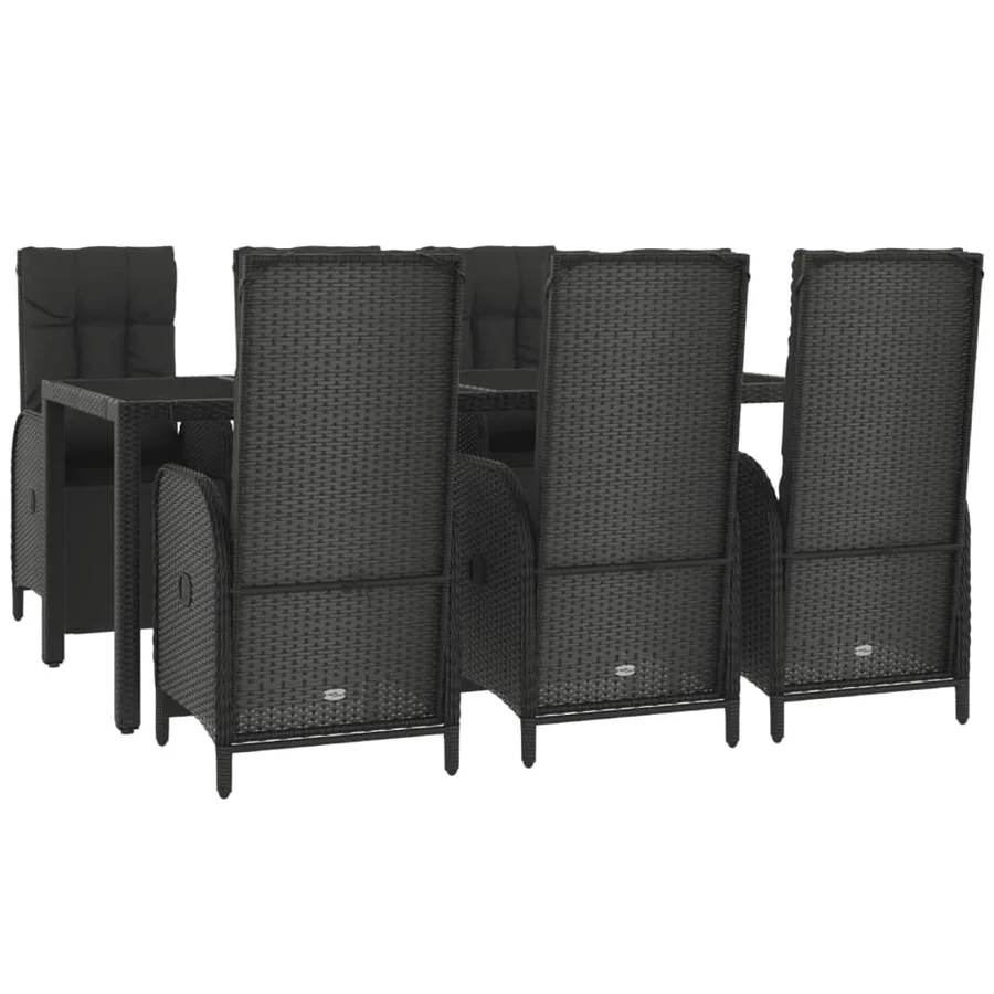 Ensemble à manger de jardin coussins 7pcs Noir Résine tressée - 3
