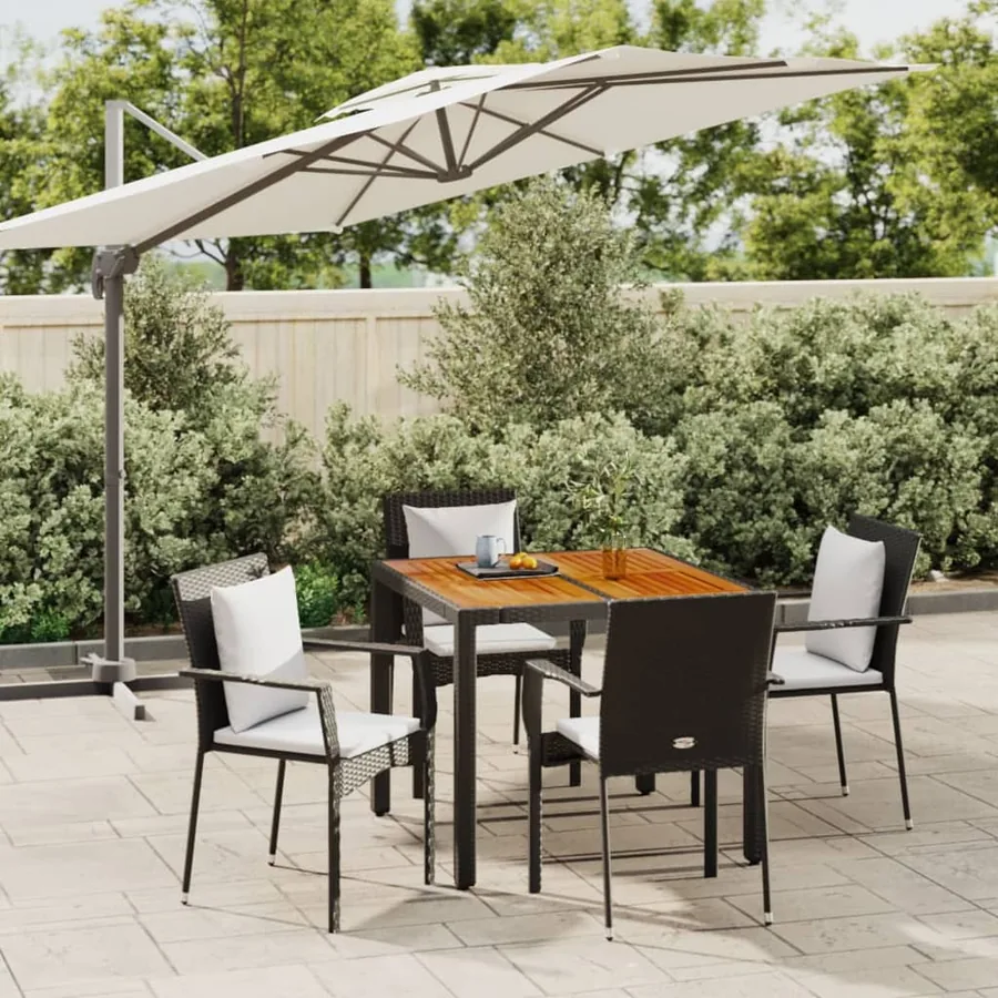 Ensemble à manger de jardin coussins 5pcs Noir Résine tressée