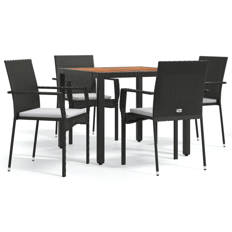 Ensemble à manger de jardin coussins 5pcs Noir Résine tressée - 2