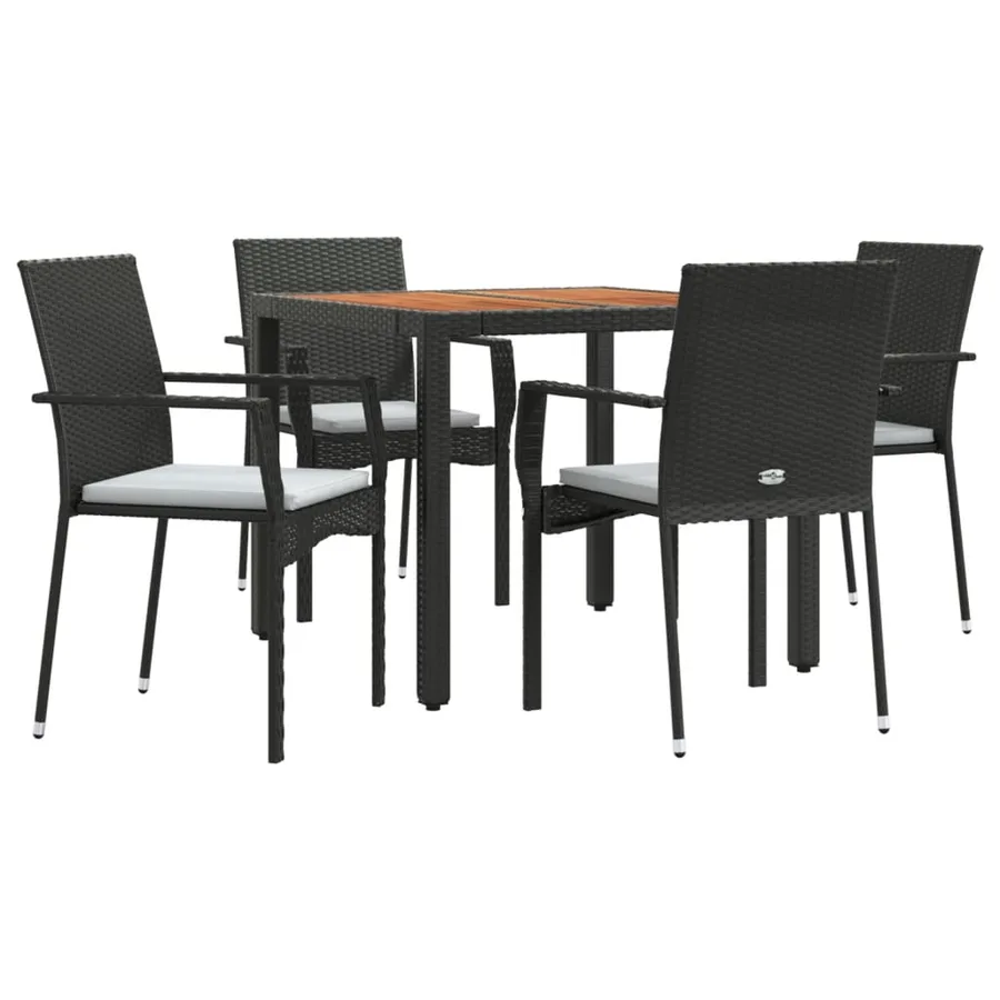 Ensemble à manger de jardin coussins 5pcs Noir Résine tressée - 3