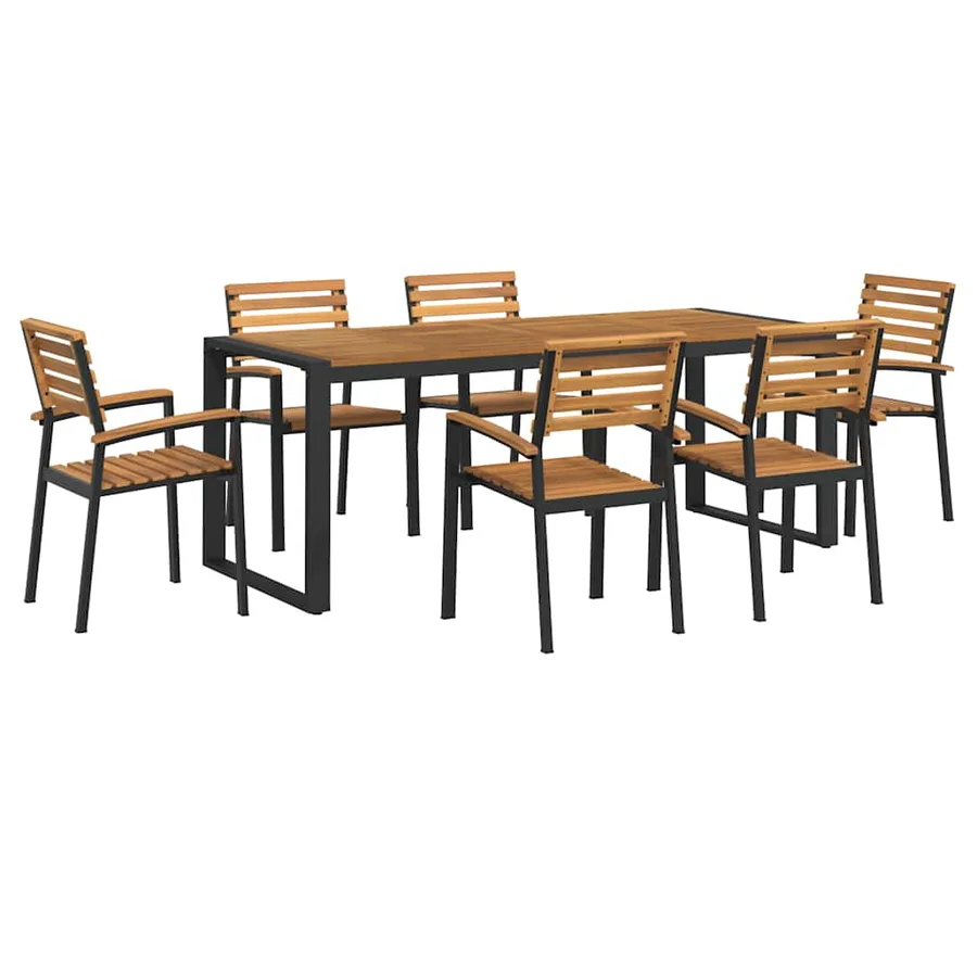 Ensemble à manger de jardin 7 pcs bois d'acacia solide et métal - 2