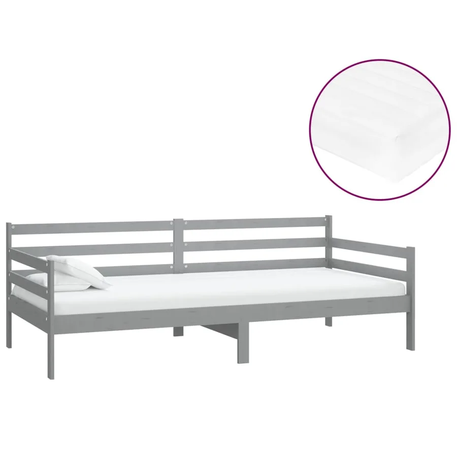 Lit de repos avec matelas 90x200 cm Gris Bois de pin massif - 2