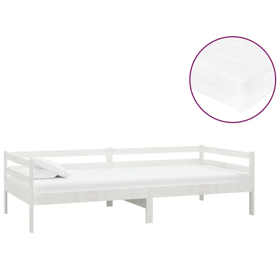 Lit de repos avec matelas 90x200 cm Blanc Bois de pin massif - 2
