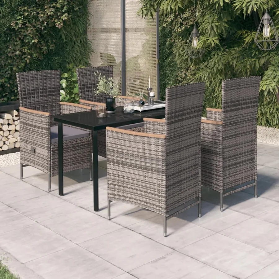 Ensemble à manger de jardin avec coussins 5 pcs Gris