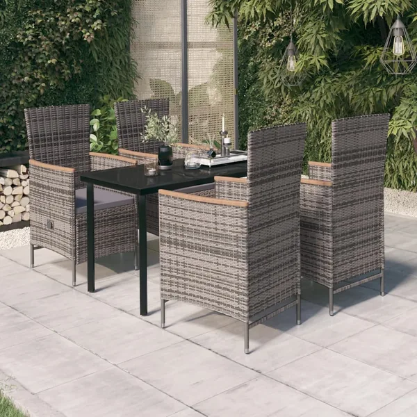 Ensemble à manger de jardin avec coussins 5 pcs Gris