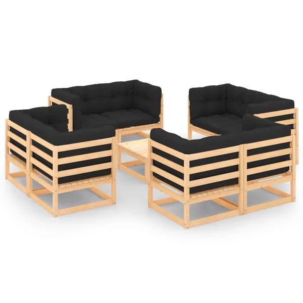 Salon de jardin 9 pcs avec coussins Bois de pin massif