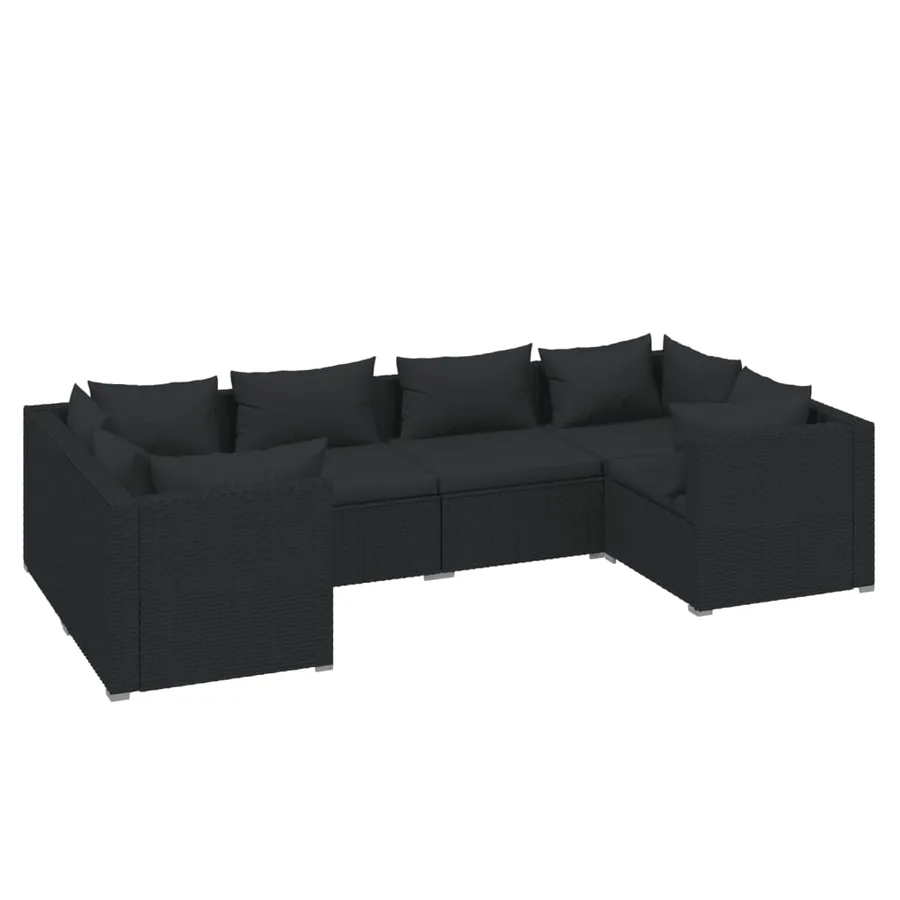 Salon de jardin 6 pcs avec coussins résine tressée noir - 2