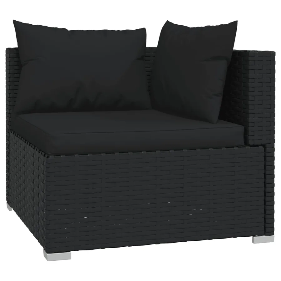 Salon de jardin 6 pcs avec coussins résine tressée noir - 4