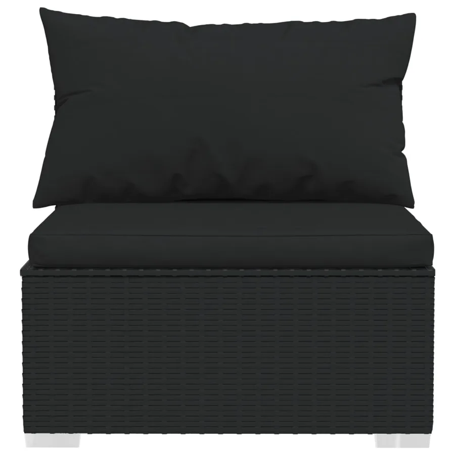 Salon de jardin 6 pcs avec coussins résine tressée noir - 5