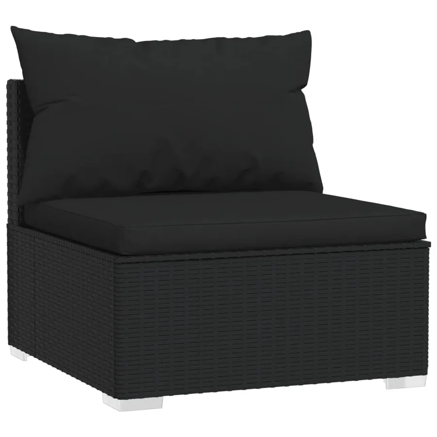 Salon de jardin 6 pcs avec coussins résine tressée noir - 6