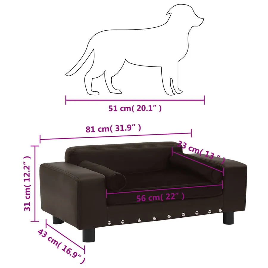 Canapé pour chien Marron 81x43x31 cm Peluche et similicuir - 8