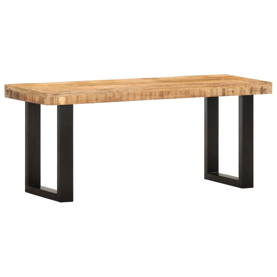 Banc 110 cm Bois de manguier brut massif et acier - 11