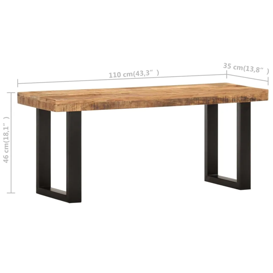 Banc 110 cm Bois de manguier brut massif et acier - 7
