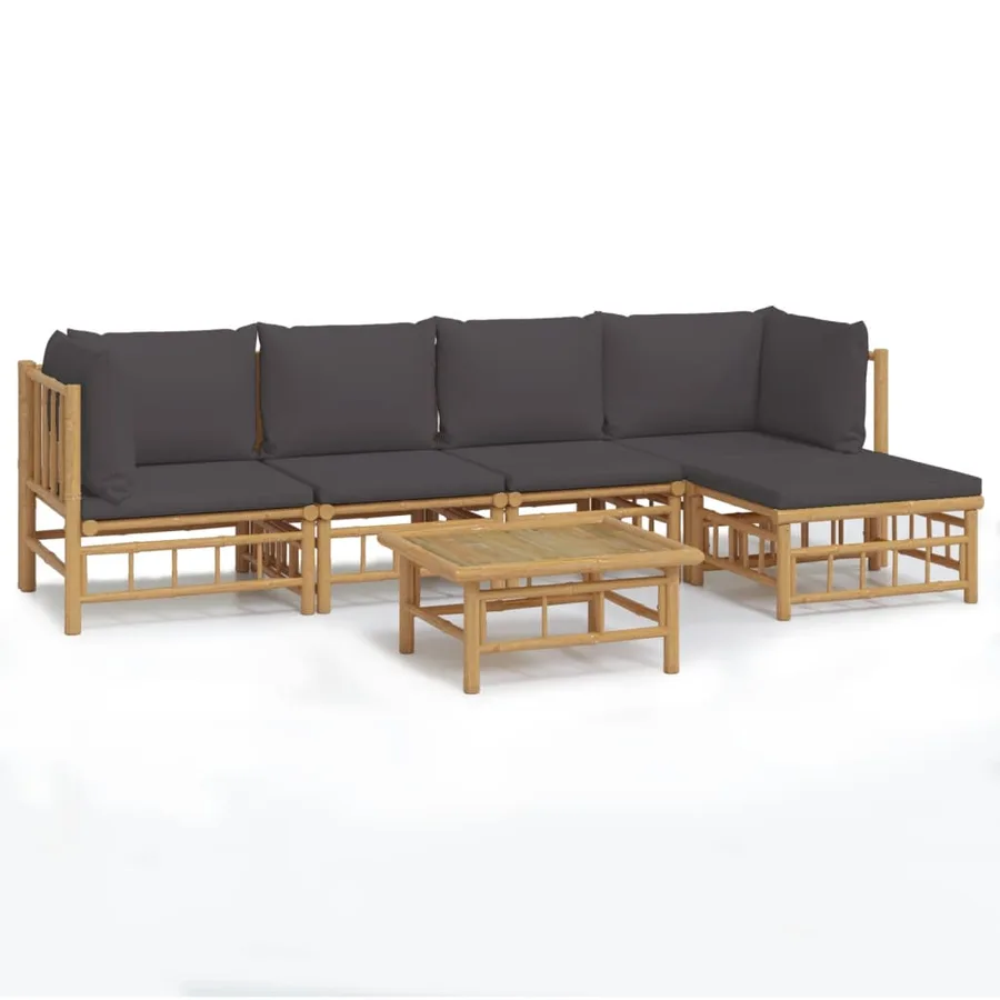 Salon de jardin 6 pcs avec coussins gris foncé bambou - 2