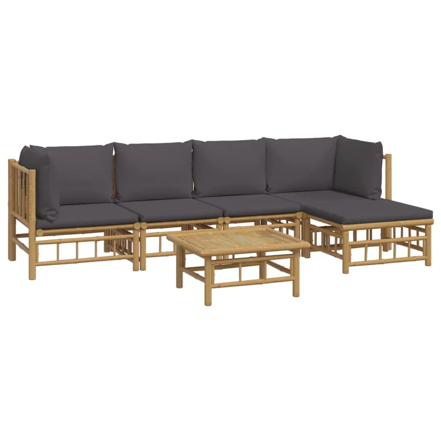 Salon de jardin 6 pcs avec coussins gris foncé bambou - 3
