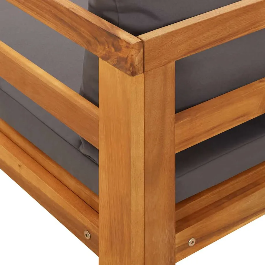 Chaise longue avec 1 accoudoir Gris foncé Bois d'acacia solide - 11