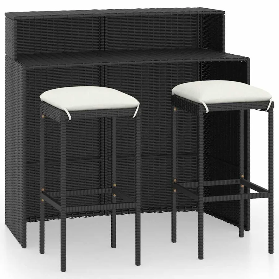 Ensemble de bar de jardin avec coussins 3 pcs Noir - 2