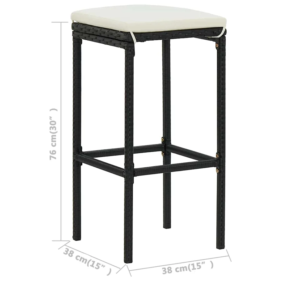 Ensemble de bar de jardin avec coussins 3 pcs Noir - 9