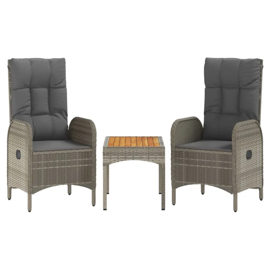 Salon de jardin 3 pcs avec coussins Gris Résine tressée - 2