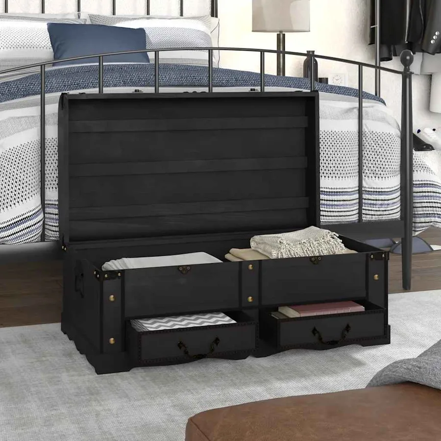 Coffre de rangement Bois Noir 90 x 51 x 42 cm - 3