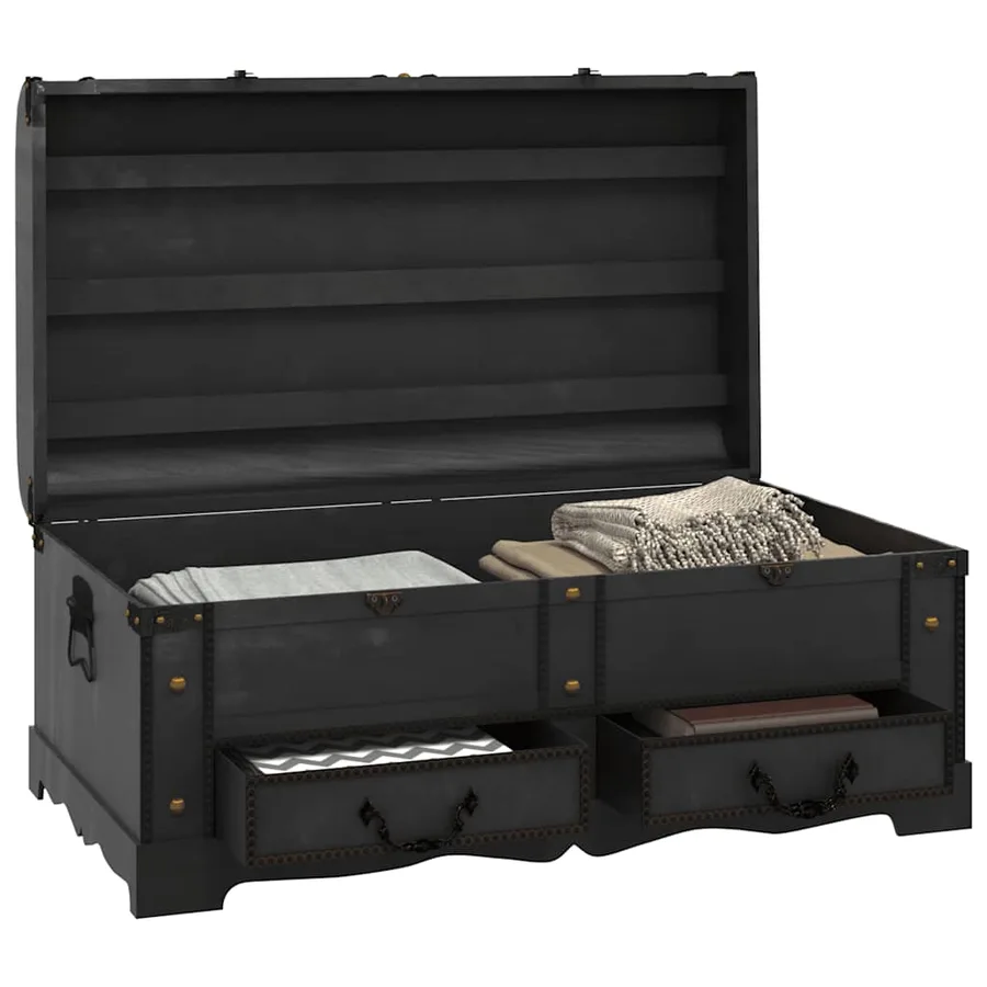 Coffre de rangement en bois Large Noir - 4