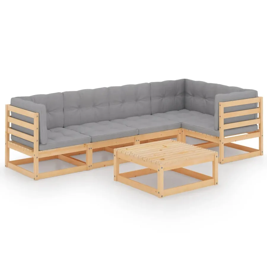 Salon de jardin 6 pcs avec coussins Bois de pin massif - 2