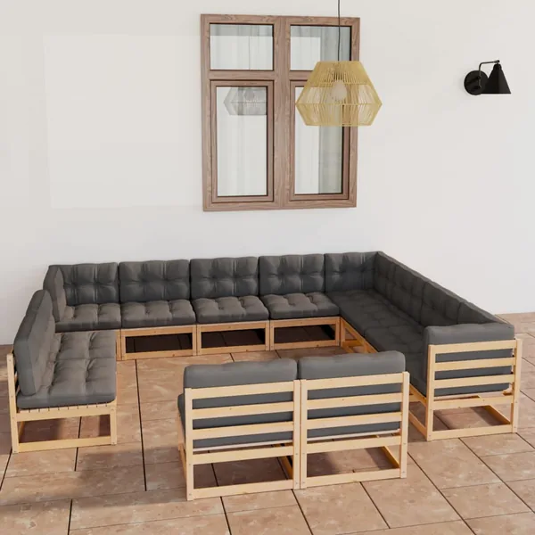 Salon de jardin 12 pcs avec coussins Bois de pin massif