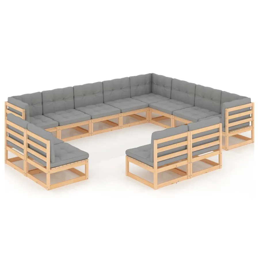 Salon de jardin 12 pcs avec coussins Bois de pin massif - 2
