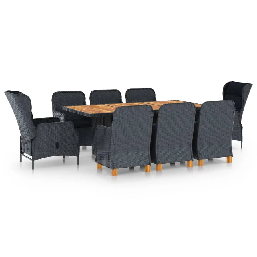 Ensemble à manger 9 pcs avec coussins résine tressée gris foncé