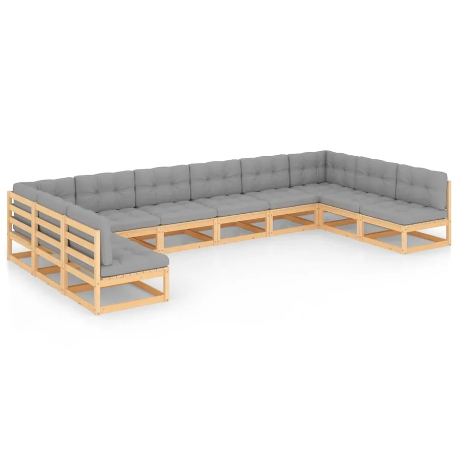 Salon de jardin 10 pcs avec coussins Bois de pin massif - 2