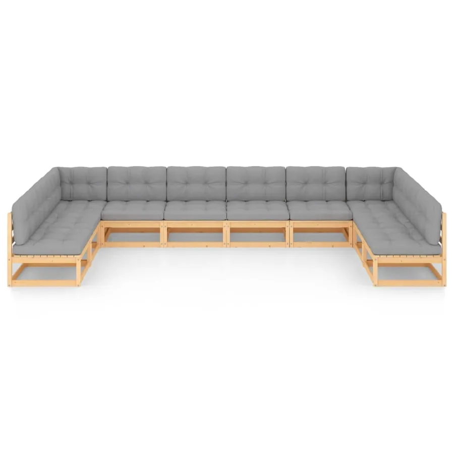 Salon de jardin 10 pcs avec coussins Bois de pin massif - 3