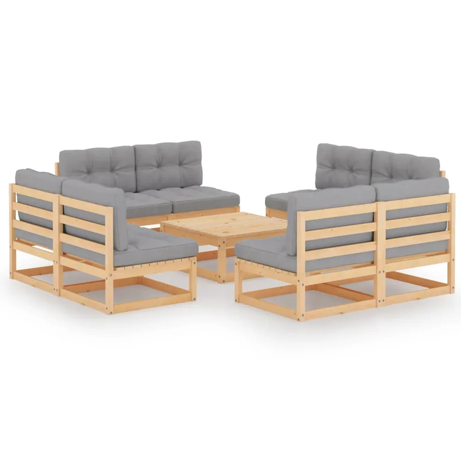 Salon de jardin 9 pcs avec coussins Bois de pin massif - 2
