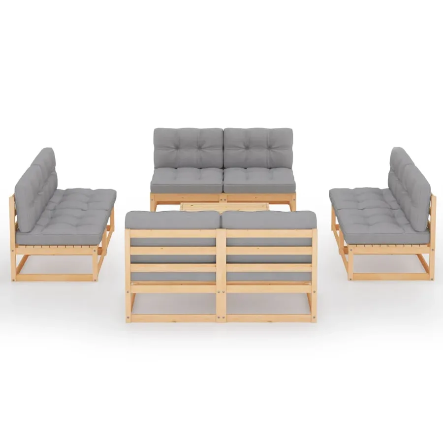 Salon de jardin 9 pcs avec coussins Bois de pin massif - 3