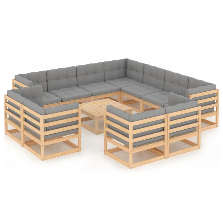 Salon de jardin 12 pcs avec coussins Bois de pin massif - 2
