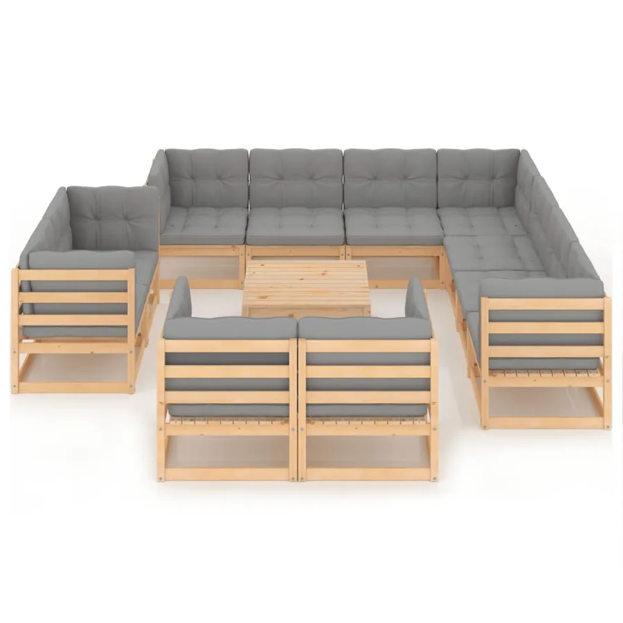 Salon de jardin 12 pcs avec coussins Bois de pin massif - 3