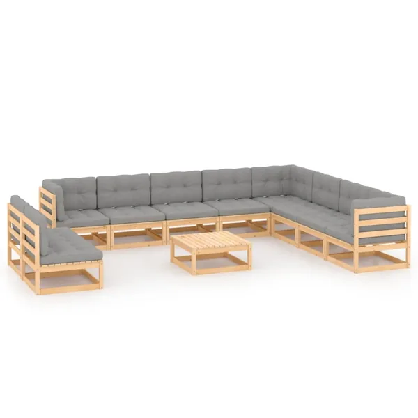 Salon de jardin 11 pcs avec coussins Bois de pin massif