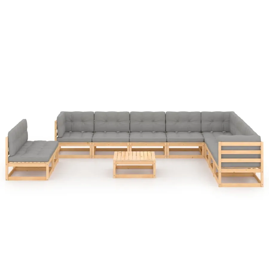 Salon de jardin 11 pcs avec coussins Bois de pin massif - 2