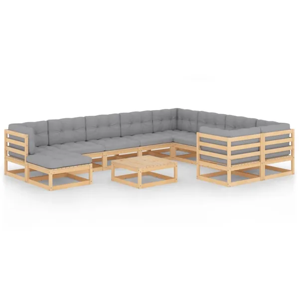 Salon de jardin 11 pcs avec coussins Bois de pin massif