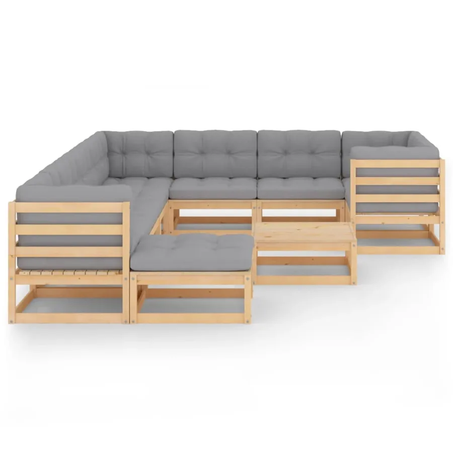 Salon de jardin 11 pcs avec coussins Bois de pin massif - 2