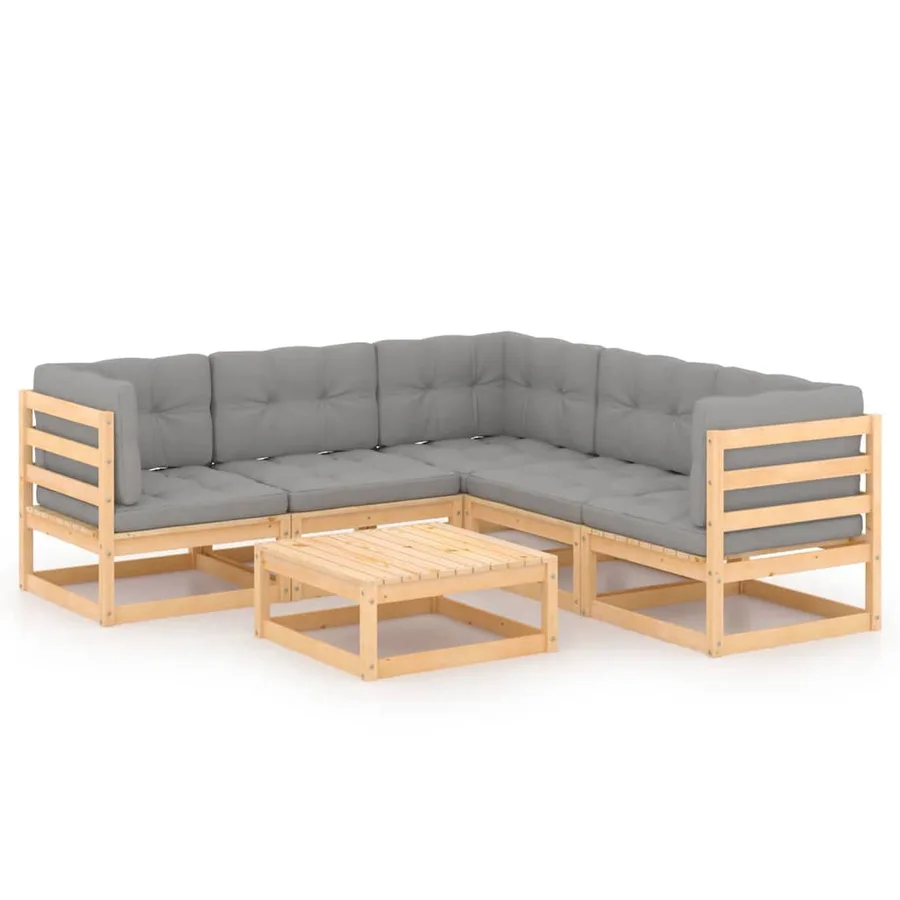 Salon de jardin 6 pcs avec coussins Bois de pin massif - 2