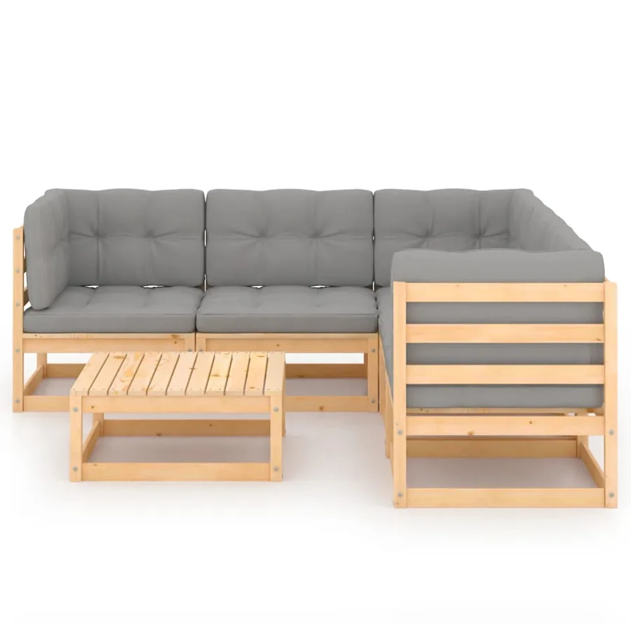 Salon de jardin 6 pcs avec coussins Bois de pin massif - 3