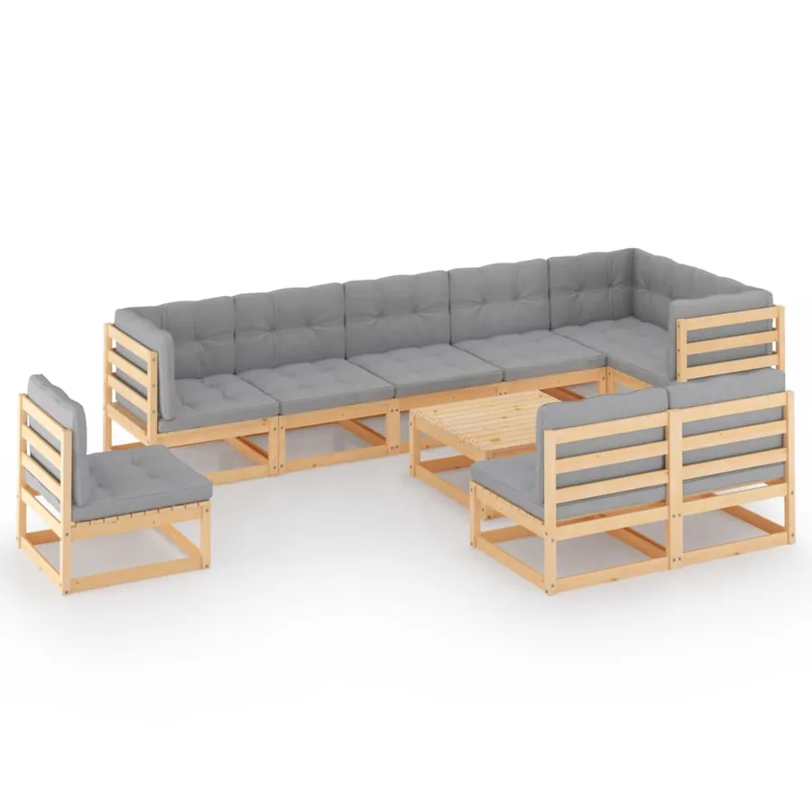 Salon de jardin 10 pcs avec coussins Bois de pin massif - 2