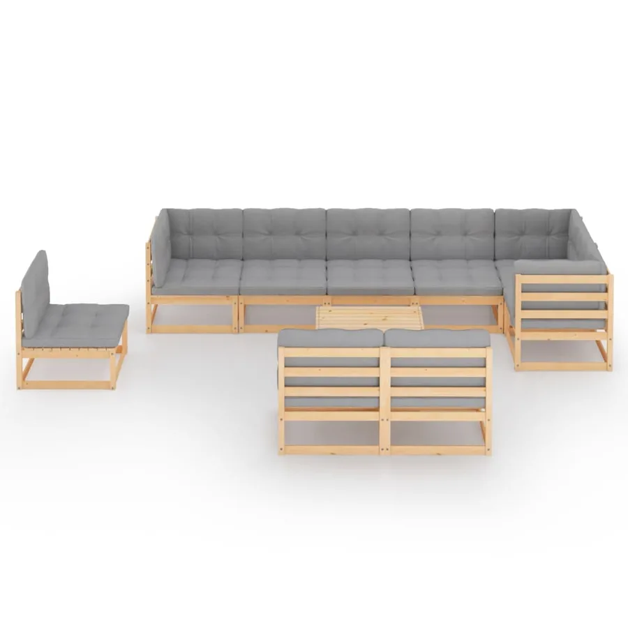 Salon de jardin 10 pcs avec coussins Bois de pin massif - 3
