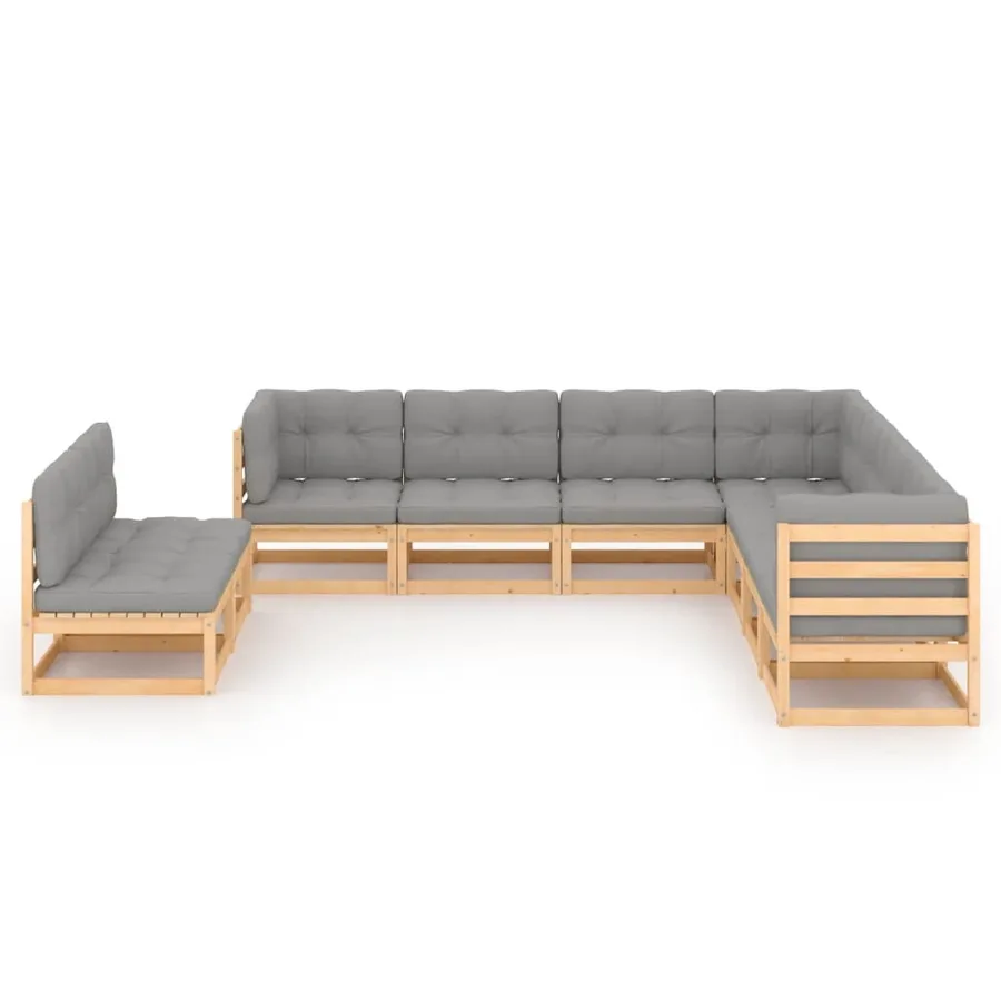 Salon de jardin 9 pcs avec coussins Bois de pin massif - 2