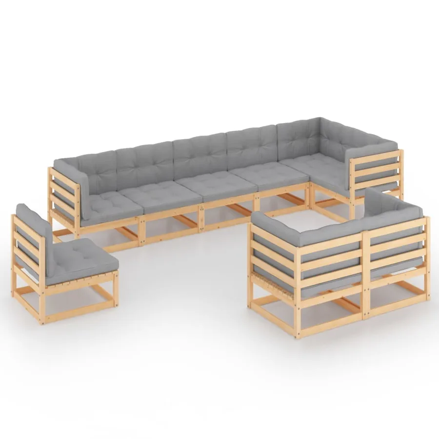 Salon de jardin 9 pcs avec coussins Bois de pin massif - 2
