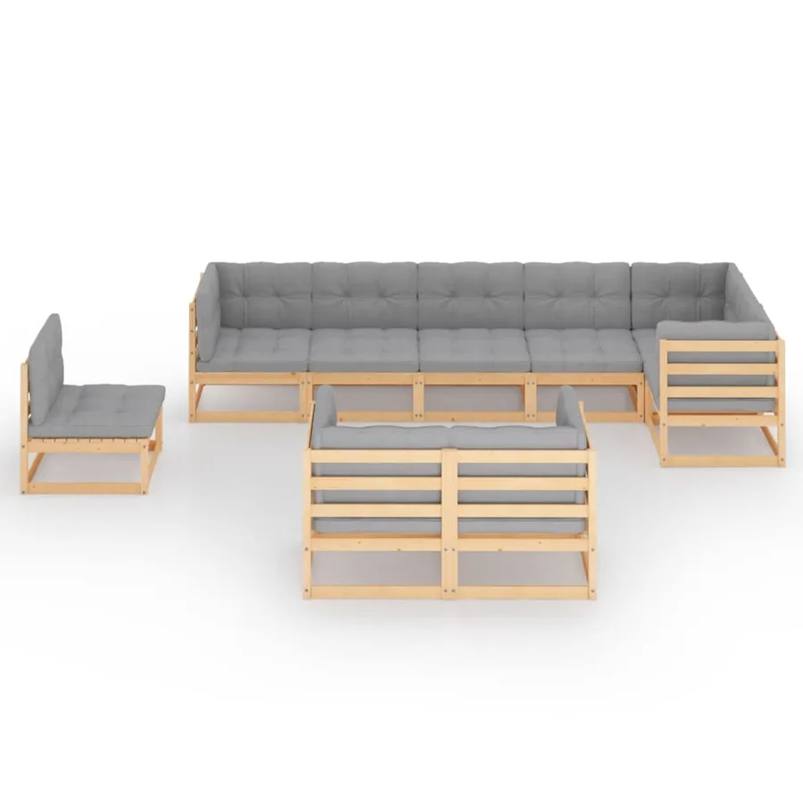 Salon de jardin 9 pcs avec coussins Bois de pin massif - 3