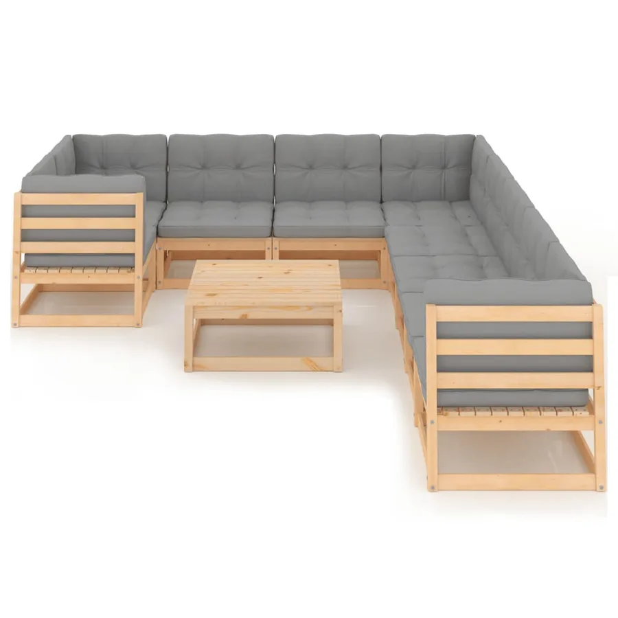 Salon de jardin 10 pcs avec coussins Bois de pin massif - 2