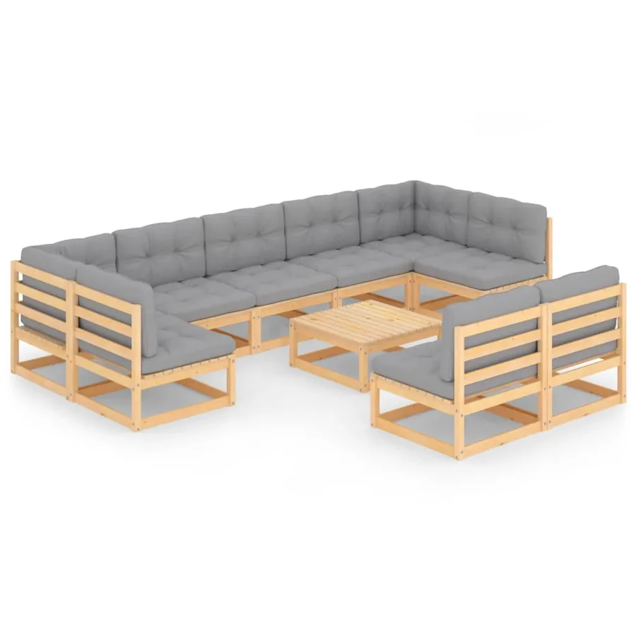 Salon de jardin 10 pcs avec coussins Bois de pin massif - 2