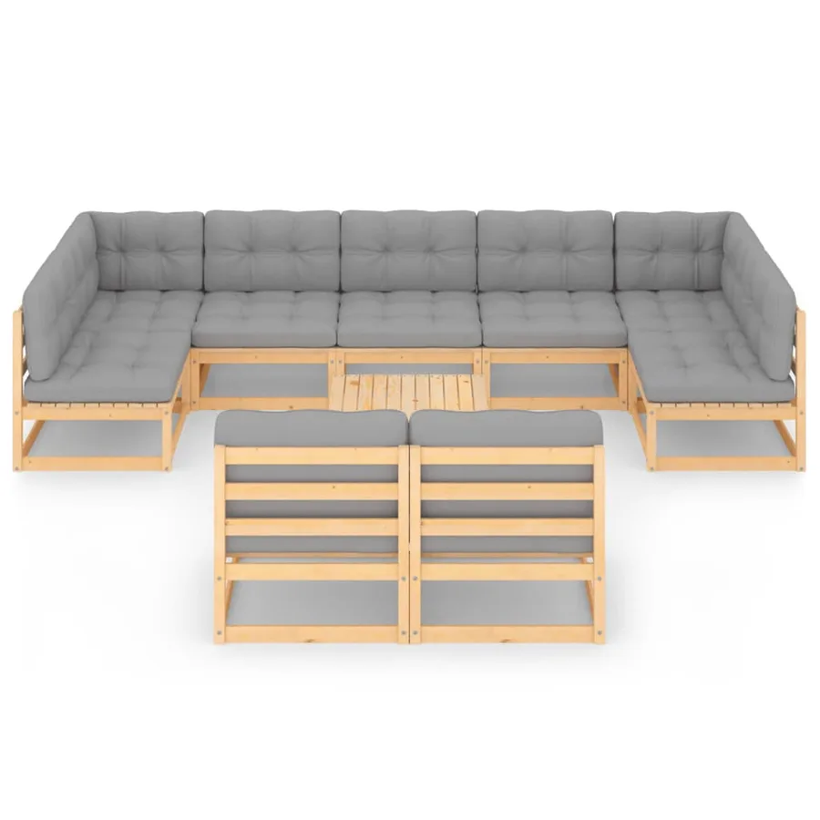 Salon de jardin 10 pcs avec coussins Bois de pin massif - 3