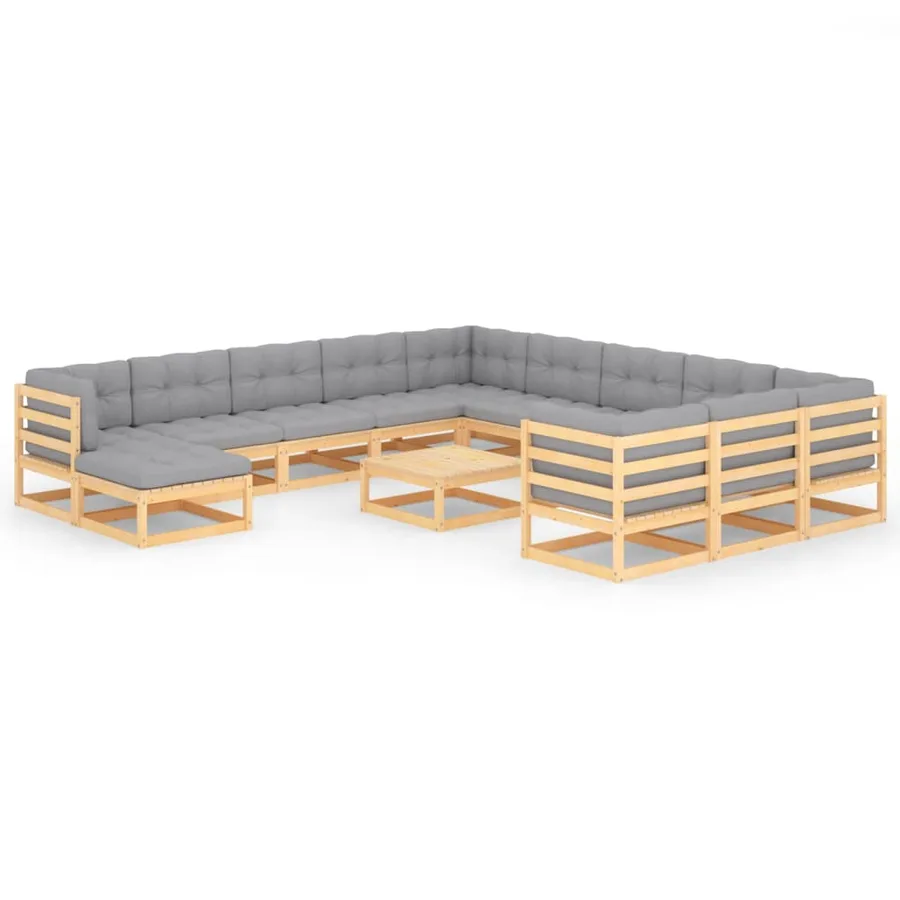 Salon de jardin 13 pcs avec coussins Bois de pin massif - 2